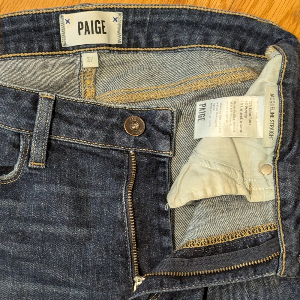 Paige Denim Jacqueline Straight Crop Destructed Raw Hem Jeans SZ 27